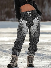 olcso Grafikus nadrág-Női Viking Sovány Melegítőnadrágok Szabadság Szüret Divat Bokáig érő Magas derék Toll Zsinór Kollázs Elasztikus derékpánt Mokaszinok Nagy rugalmasságú Szabadtéri Vakáció Előírásos Stétszürke Fekete