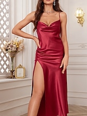 economico Camicie da notte e pigiami da donna-Per donna Camicia da Notte Casual Morbido Raso Leopardo Senza schiena Vestiti Quotidiano Casa Da letto Senza Maniche Spalline Nero Rosa Rosso Blu marino Marrone Estate Vestibilità regolare