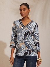 levne tričko umění a designu-Vysoce strečový pletený top s abstraktním paisley vzorem