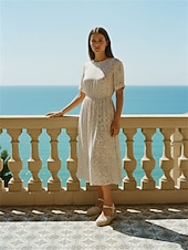 Χαμηλού Κόστους Γυναίκες-Γυναικεία μπεζ σανδάλια εσπαντρίγιας με κροσέ σε χρώμα boho – ιδανικά για καλοκαιρινές διακοπές, παραθαλάσσια θέρετρα και χαλαρές αποδράσεις