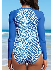 Недорогие Рашгард One Pieces-Жен. Стандартный Рашгард Леопард UPF50+ Быстровысыхающий Легкость Длинный рукав Боди Плавки-шорты Серфинг Гребля на каное Пляж  Лето