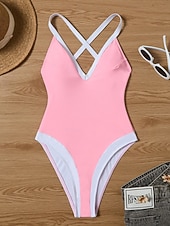 رخيصةأون قطعة واحدة-نسائي ملابس السباحة قطعة واحدة ملابس السباحة قطعة واحدة بملابس داخلية بقع بدون ظهر العطلة ملابس الشاطئ ألوان متناوبة يغرق بدون كم بدلة سباحة