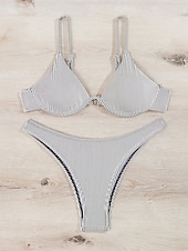abordables Conjuntos de bikini-Mujer Bañadores Bikini 2 piezas Bermudas Traje de baño Espalda al Aire Vacaciones Ropa de playa Color sólido Escote en U Sin Mangas Trajes de baño