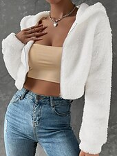 ieftine jachete casual-Pentru femei Palton de iarnă geacă Sherpa Palton Teddy Cald Zip complet Modă Casual Simplu Vacanță Stradă Purtare Zilnică Ieșire Fermoar Scurt Capișon Fit regulat Manșon Lung Îmbrăcăminte exterioară