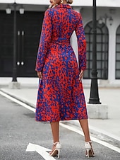 cheap Art&amp;Design Dress-Women's Midi Dress A Line Dress Summer Dress Casual Daily Regular Fit Graphic Leopard Long Sleeve Lapel Navy Fuchsia Green Spring