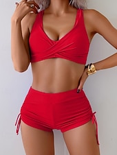 levne Dámské Plavky-Dámské Plavky 2 ks Kraťasy Plavky Volná záda prázdniny Oblečení na pláž Bez vzoru Do V Bez rukávů Plavky