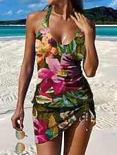 abordables Tankinis-Mujer Bañadores Tankini Falda Traje de baño Elegante Vacaciones Floral Graphic Sin Mangas Trajes de baño