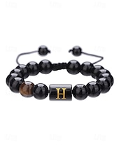 billige Menns smykker-Justerbart armbånd i naturstein for menn med alfabetbokstavdesign, kan tilpasses med 26 bokstaver, perfekt for gave, uformelle anledninger og spesielle anledninger
