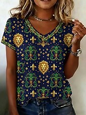 Χαμηλού Κόστους Τέχνη &amp; Σχεδίαση μπλουζάκι-Απόκριες Γυναικεία Μπλουζάκι Στάμπα Γραφική Βίντατζ Καθημερινό Κοντομάνικο Λαιμόκοψη V Κανονικά μπλουζάκια Καθημερινά Σαββατοκύριακο Ρούχα διακοπών Βαθυγάλαζο Καλοκαίρι Άνοιξη