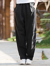 preiswerte Unterteile-Damen Hose aus Baumwollleinen Chinos Sommerhose Lange Unterhosen Urlaub Streetwear Basic Volle Länge Mittlere Taillenlinie Einfach Tasche Elastischer Bund Bequem Komfort Unelastisch Täglich Outdoor