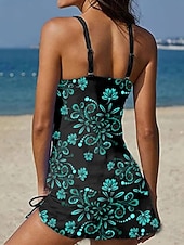 billiga Tankinis-Dam Badkläder Tankini Kjol Baddräkt Halterneck Elegant Semester Blommig Grafisk Ärmlös Baddräkter