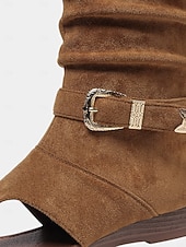 preiswerte Cowboy &amp; Western Stiefel-Braune, lässige Boho-Stiefeletten aus Wildleder mit offener Zehenpartie und Schnallendetail – stylisches Festival-Schuhwerk, perfekt für Musikfestivals und Outdoor-Veranstaltungen