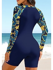 baratos Rash Guards de Uma Peça-Mulheres Normal Anti Atrito Roupa de banho Boyleg Tropical Zip Up Bojo Removível Zíper Frontal Proteção Solar UV UPF50+ Ultra Leve (UL) Manga Longa Roupa de Banho Anti Atrito Surfe Praia Esportes