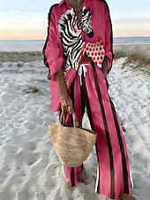 baratos Conjuntos-Mulheres Camisa Social Conjunto com toque de linho Conjuntos de linho de algodão Calças de linho Calças Manga Longa Colarinho de Camisa Bloco de cor Patchwork Moda Roupa de rua Roupa Diária Encontro