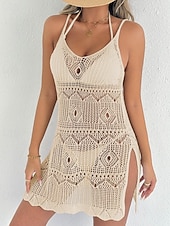 abordables Robes de plage-Femmes Maillots de Bain Vêtement couvrant Robe de Bain Robes Maillot de bain Découpé Vacances Tenues de plage Couleur Unie Col Halter Sans manches Maillots de bain