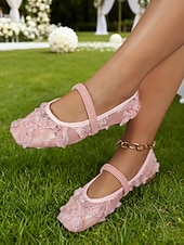 baratos noiva-Sapatilhas Mary Jane femininas em renda marfim com tira elástica, elegantes e confortáveis, perfeitas para noivas e convidadas em casamentos e eventos ao ar livre. &amp;cerimônias no gramado