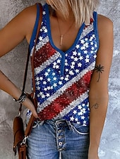  Independence Day Patriotic Women's Tank Top Graphic Flag Vintage Tropical Stylish Sleeveless V Neck Regular Tops Daily Print Blue Summer Spring