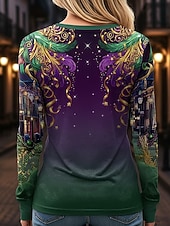 levne Dámské Mardi Gras Oblečení-Karnavalové dámské tričko s potiskem grafika geometrické vintage stylové moderní dlouhý rukáv klasický výstřih běžné topy denní víkendový potisk purpurová léto jaro