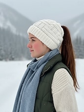 economico Cappelli da donna-berretto da donna in maglia con coda di cavallo: berretto rosso in maglia a trecce, elegante e comodo per il freddo, perfetto per attività casual e all'aperto
