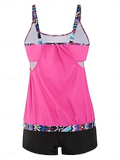 abordables Tankinis-Bañador de tankini de 2 piezas para mujeres leopardo pantalones cortos control de abdomen alta cintura delgado espalda descubierta para vacaciones playa hojas cuello redondo sin mangas