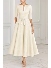  Linea ad A Lunghezza alla caviglia Vestito da Festa Abito da Cocktail Abito da invitata a nozze Abito da cerimonia per signora Manica 3/4 Scollo a V Elegante Vintage Formale Jacquard con Fascia