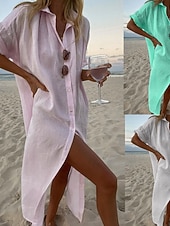 economico Vestito Semplice-Per donna Abito Midi Vestito Estivo Abito a Tubino Abito Estivo Spiaggia Quotidiano Ferie Vestibilità comoda Semplice Manica Corta Bavero Bianco Rosa Verde Estate
