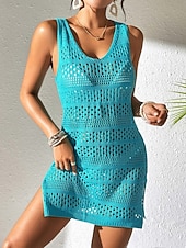 economico Abiti da spiaggia-Copertura costume da bagno da donna abito ritagliato abbigliamento da spiaggia monocromatico scollatura a V senza maniche