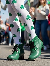tanie Dzień Świętego Patryka-Damskie zielone, sznurowane botki do kostki z ozdobnym kokardką – stylowe i vintage na parady, uroczystości i festyny z okazji Dnia Świętego Patryka