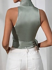 Недорогие Нарядные блузки-Жен. Блуза Открытая спина Полотняное плетение Стиль Секси Без рукавов НАЙКА НЕКО Обычные топы Праздники На выход Синий Черный Цвет шампанского Светло-зеленый Лиловый Лето Весна