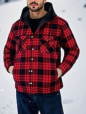 preiswerte Lässige Jacken-Herren Wintermantel Hemdjacke Fleecejacke Freizeitjacke Lässig Täglich Thermowarm Tasche Herbst Winter Karomuster Streetwear Täglich Mit Kapuze Regulär Blau Schwarz Weiß Rote Dunkelgrün Jacken