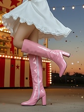 tanie Buty damskie-Wysokie botki z czerwonego lakierowanego syntetycznego materiału na obcasie blokowym – odważne i błyszczące obuwie na karnawał imprezy i uroczystości