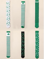  Dámské ponožky ke Dni svatého Patrika (4 ks) - zelený trojlístek &pruhované ponožky nad kolena, slavnostní irské kostýmní punčochové zboží na přehlídku, večírek &oslava svátků