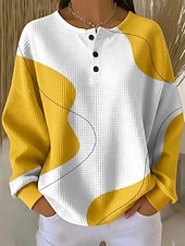 cheap Stripe&amp;Geometric Hoodies-Women's Pullover Sweatshirt Abstract Casual Long Sleeve Round Neck Regular Tops Casual Dailywear Blue White Yellow Pink Red Spring Fall