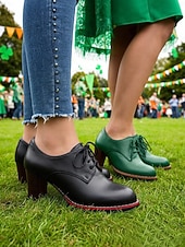 Χαμηλού Κόστους Γυναικεία παπούτσια-Γυναικεία oxfords με πράσινα τακούνια για την ημέρα του Αγίου Πατρικίου - vintage παπούτσια με κορδόνια και τακούνι για εορταστικά πάρτι και παρελάσεις