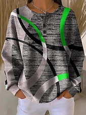 tanie Paski i geometryczne bluzy z kapturem-Damskie Z kapturem Guziki Graficzny Geometryczny Kolorowy blok Moda Codzienny Nadruk Długi rękaw Półgolf Okrągły dekolt Zwykłe topy Codzienny Ulica Niebieski Czerwony Fioletowy Zielony Jesień Zima