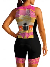 Недорогие Женская одежда для триатлона-Жен. Велокофты Костюм для триатлона Сноуборд Джерси Без рукавов Лето Весна Осень Фиолетовый Зеленый Розовый с красным Лист Геометрический принт Птица Градиент Полосы / волосы Велоспорт