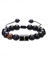 billige Menns smykker-Justerbart armbånd i naturstein for menn med alfabetbokstavdesign, kan tilpasses med 26 bokstaver, perfekt for gave, uformelle anledninger og spesielle anledninger