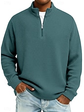abordables Camiseta de punto gofre-Hombre Camiseta de punto gofre camiseta Casual Exterior Cuello Mao Cremallera de un cuarto Manga Larga Moda Moderno Color sólido Con Texturas De Punto Otoño Primavera &amp; Otoño Otoño invierno Ajuste