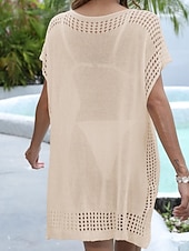 preiswerte Strandkleider-Damen Badeanzug Überwurf Badeanzugkleid Bademode Ausschnitt Urlaub Strandbekleidung Einfarbig V Ausschnitt Kurze Ärmel Badeanzüge