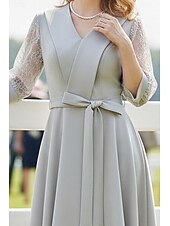 tanie Długość kostki-Krój A Do kostki Sukienka Derby Sukienka dla matki panny młodej Rękaw 3/4 W serek Klapa Elegancja Kentucky Derby Rozciągliwa krepa z Kokardki