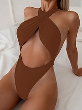 Χαμηλού Κόστους Γυναικεία μαγιό-Γυναικεία Μαγιό Ενα κομμάτι Μπικίνι Σορτσάκια Μαγιό Εξώπλατο Διακοπές Ρούχα παραλίας Συμπαγές Χρώμα Στρογγυλή Λαιμόκοψη Αμάνικο Μαγιό