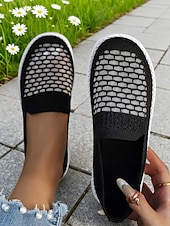 tanie Trampki damskie-Damskie, oddychające, szerokie, wsuwane buty trekkingowe Flyknit, lekkie, siateczkowe, wygodne buty do noszenia na co dzień, w podróży, na zakupy i na długie spacery