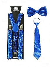 abordables Accesorios-Conjunto de tirantes y corbata de poliéster con lentejuelas para hombre, diseño de corbata con cremallera, varios colores, perfecto para el Día de San Patricio y celebraciones de carnaval.