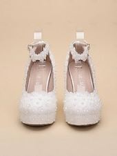 economico Pumps Classici-scarpe con zeppa da sposa per la sposa – scarpe con plateau in pizzo bianco e perle con cinturino alla caviglia, comode scarpe da sposa per cerimonia e ricevimento