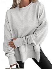 abordables Sweats à capuche-Femmes Sweatshirt Pull Patchwork Uni Occasionnel manche longue Col rond Hauts Réguliers Tenue Quotidienne Fête Sortir Bleu Noir Blanche Vert Grise Printemps Automne Hiver