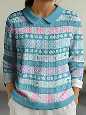 preiswerte Grafik-Hoodies-Damen Pullover Sweatshirt Patchwork Druck Grafik Einfach Elegant Warm Mode Langarm Revers Normale Oberteile Heim Arbeit Straße Blau Saphir Rosa Dunkelgrün Violett Herbst Winter