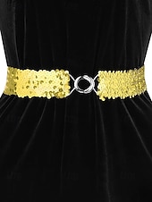 baratos Dia de São Patricio-Cinto feminino de lantejoulas, em poliéster elástico, disponível em várias cores, perfeito para o Dia de São Patrício, carnaval e uso diário.