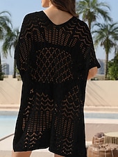 economico Abiti da spiaggia-Abito coprente costume da bagno con taglio lavorato a maglia moda da spiaggia colore solido scollo a V maniche corte