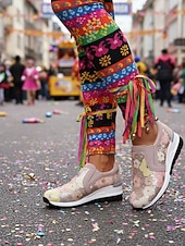 Недорогие Ботинки женские-Женские черные с блестками кроссовки на платформе для Марди Гра - сверкающая праздничная повседневная обувь для карнавальных парадов костюмированных вечеринок уличных празднований и веселых выходных