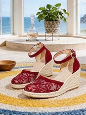 ieftine Espadrile-Sandale tip espadrilă cu platformă pentru femei, din dantelă – plasă florală respirabilă, stil elegant de vară, design confortabil cu bareta la gleznă pentru vacanțe la plajă, ieșiri casual &amp;purtare
